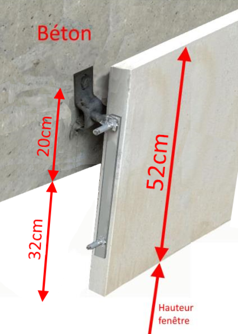 Fixation spéciale avec patte inox pour pierre naturelle en épaisseur 3cm en façade devant coffre de volet roulant ou sur une partie sans support