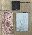 Marbre Blanc SEFA, Bleu du Hainaut et Travertin Rouge