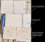 ATLAS BEIGE pierre naturelle du Maroc comparée au Travertin Light et Galala